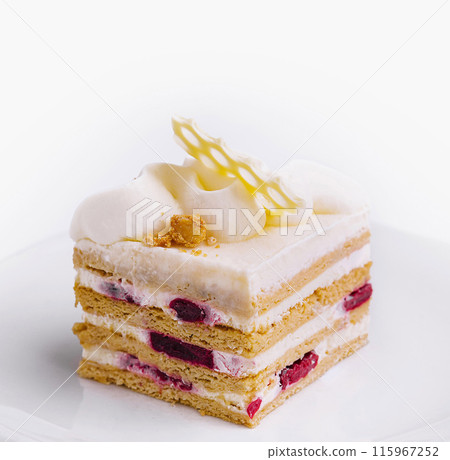 Elegant layered dessert on white plate 115967252