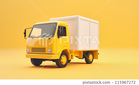 Yellow cartoon Cargo truck with blank side mock up on yellow background, AI generated 115967272
