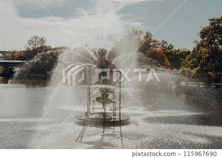 City fountain in Old European City Bietigheim-Bissingen In Germany. the City Park of Bietigheim-Bissingen, Baden-Wuerttemberg, Germany, Europe. Autumn Park and nature 115967690