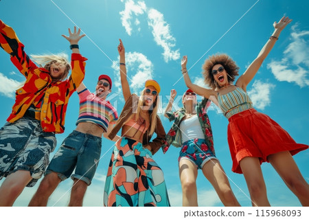 Happy Friends Jumping in the Sky 115968093