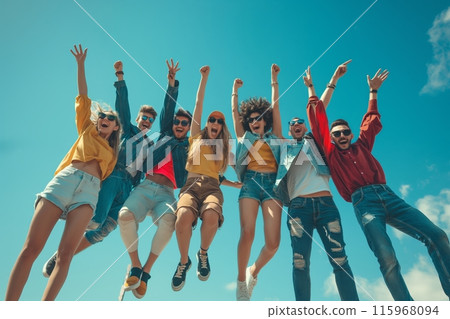 Happy Friends Jumping in the Sky 115968094