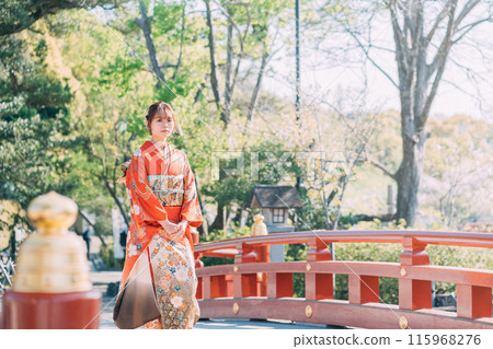 穿著和服參加成年儀式的女性 穿著和服參加成年儀式的女性 115968276