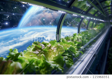 Space Farm_Space station where vegetables are grown and the Earth is visible 2 115968351