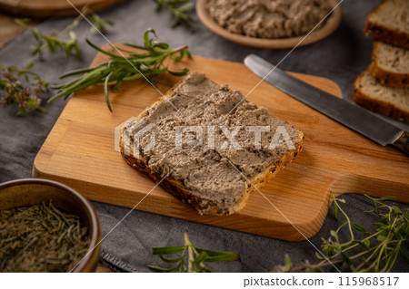 Liver pate spread on toast bread Liver pate spread on toast bread 115968517