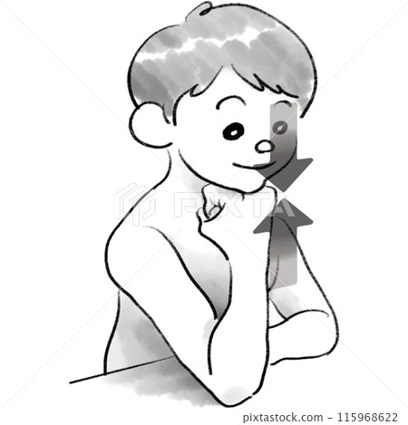 Illustration of superior pharyngeal muscle training using a desk 115968622