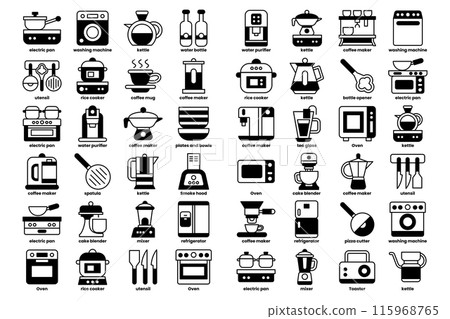 A collection of kitchen appliances and utensils 115968765