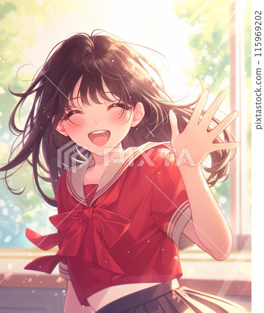 女孩揮手“AI生成圖像” 女孩揮手“AI生成圖像” 115969202