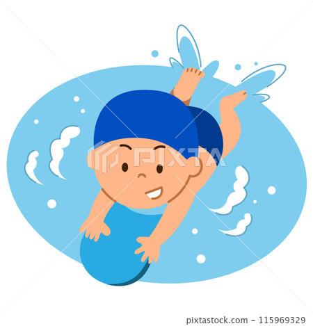 Boy swimming on a kickboard 115969329