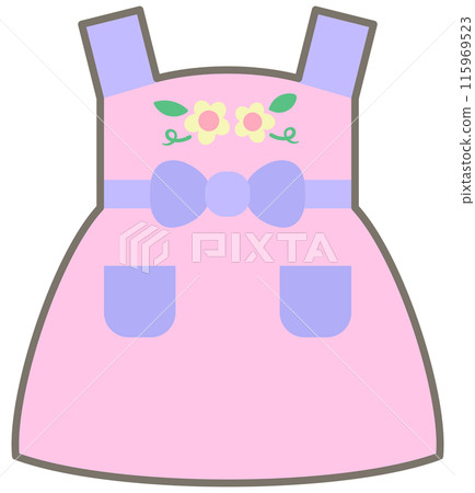 Cute baby clothes in Children Style Cartoon illustration flower pink dress Cute baby clothes in Children Style Cartoon illustration flower pink dress 115969523