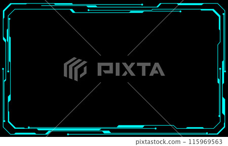 Hud frames blue user interface elements design modern technology futuristic control panel screen digital hologram window gaming menu touching cyber monitor set on black background vector 115969563