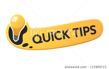 Quick tips icon or symbol with black and yellow color. Lightbulb element suitable for web. Vector illustration for helpful advice, tricks, solution or suggestion concept 115969723