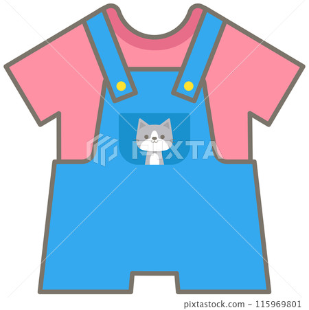 Cute baby clothes in Children Style Cartoon illustration cat denim overalls jeans Cute baby clothes in Children Style Cartoon illustration cat denim overalls jeans 115969801
