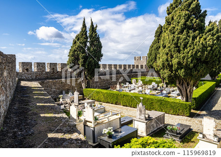 Castle and Igreja Matriz cemetery in Santiago do Cacem, Alentejo, Portugal 115969819