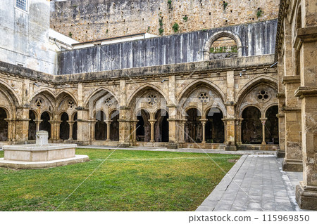 Gothic romanesque cloister of old Coimbra Cathedral, Se Velha de Coimbra in Portugal Gothic romanesque cloister of old Coimbra Cathedral, Se Velha de Coimbra in Portugal 115969850