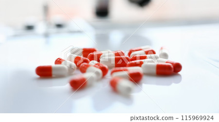 Tablets scattered on the table of the Tablets scattered on the table of the 115969924