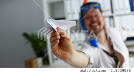 Man wearing suit and tie in goggles and snorkel 115969928
