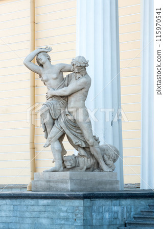 classical statue of the Abduction of Proserpina by Pluto in front of the portico of the Mining Institute in St. Petersburg 115970541