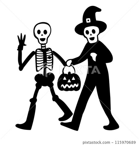 A cute simple doodle vector illustration of people walking in a line in Halloween costumes A cute simple doodle vector illustration of people walking in a line in Halloween costumes 115970689