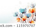 Hand drawn watercolor flowers with copy space 115970707