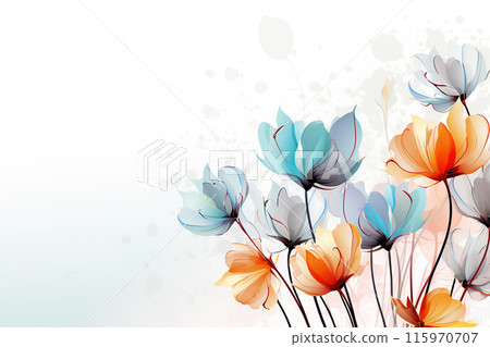 Hand drawn watercolor flowers with copy space 115970707