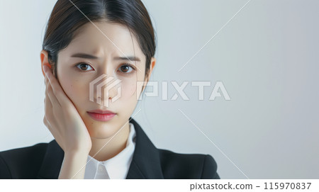 Close-up of a depressed, worried business woman's face 115970837