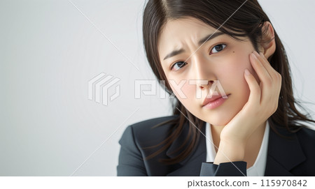 Close-up of a depressed, worried business woman's face 115970842