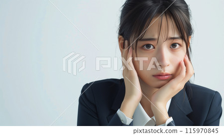 一位沮喪而憂心忡忡的女商人臉的特寫 一位沮喪而憂心忡忡的女商人臉的特寫 115970845