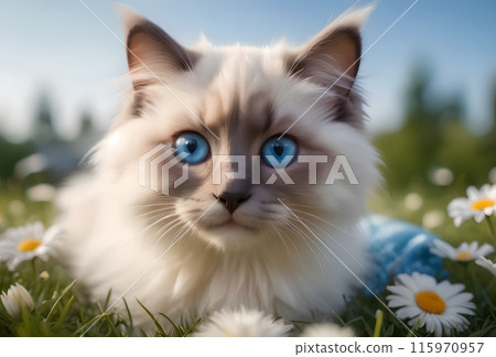 portrait of a beautiful domestic cat, purebred Ragdoll 115970957
