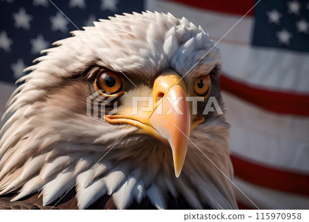 proud beautiful eagle and US flag, symbolizing strength and freedom. 115970958