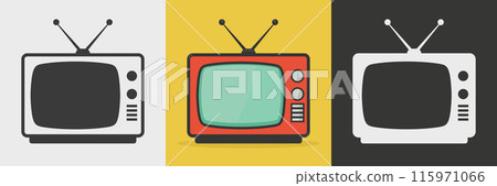 Vector Vintage TV Icon Set. Vintage TV Design Template. Retro TV Symbol for Web, Logo, App, UI etc. Vector Illustration 115971066
