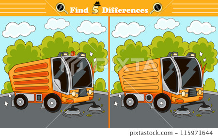 Find 5 differences game for children with sweeping truck Find 5 differences game for children with sweeping truck 115971644