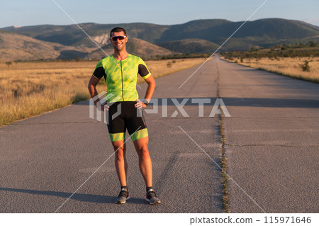Triathlete resting after exhausting training for the upcoming marathon. 115971646
