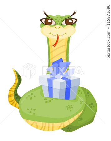 snake character wrapped a gift with a blue bow new snake character wrapped a gift with a blue bow new 115971696