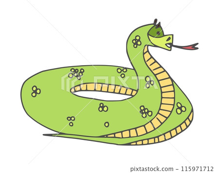 snake lies twisted in wheel character green scaly 115971712