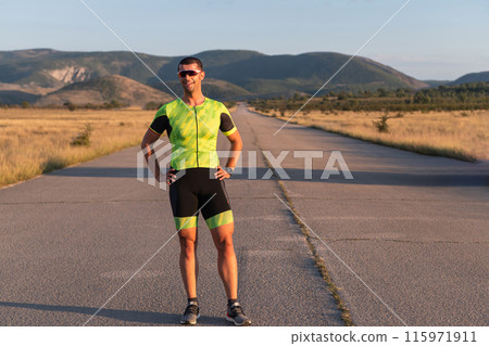 Triathlete resting after exhausting training for the upcoming marathon. 115971911