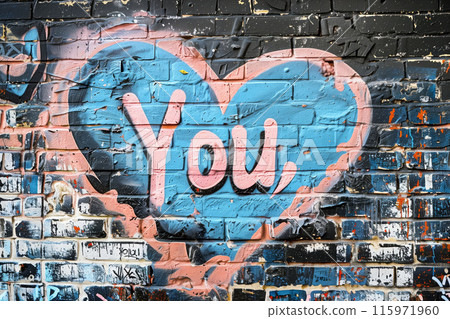 Colorful love graffiti art on urban wall, street art concept 115971960