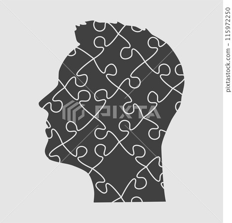 Man head made puzzle pieces. Strategy, education Man head made puzzle pieces. Strategy, education 115972250