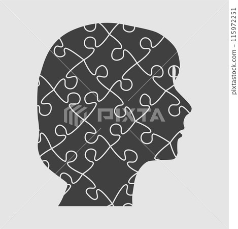 Woman head made puzzle pieces. Strategy, education 115972251
