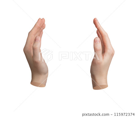 Both hands gesture, sign, holding space, invisible isolated on white background 115972374