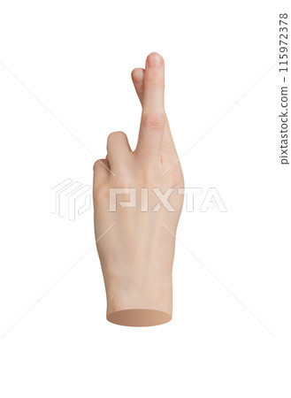 Finger crossed gesture for luck Isolated hand, superstition sign, lucky symbol of hope, white 115972378