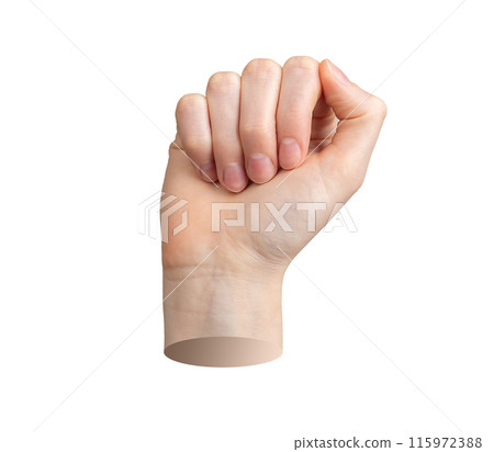 Fist, hand up, clenched power. Isolated white background. Protest arm, empower symbol, revolution 115972388