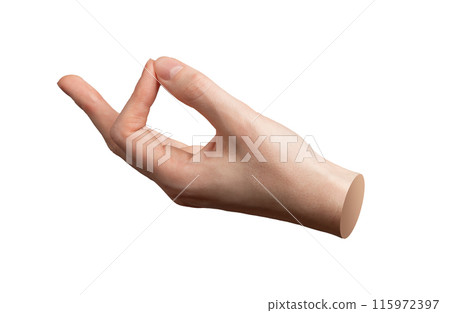 Hand gesture, finger pinch with thumb, catch something tiny Isolated on white background Squeezing 115972397
