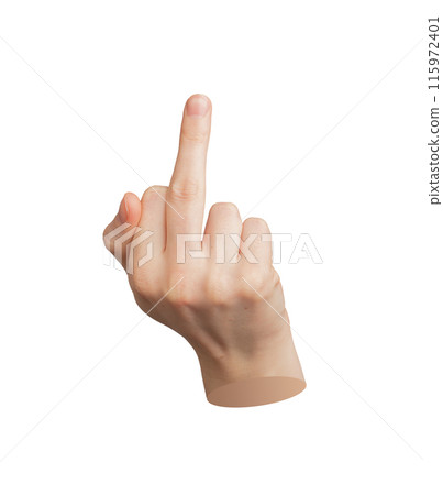 Hand gesture, middle finger up Isolated on white background Rude sign, woman showing offensive Hand gesture, middle finger up Isolated on white background Rude sign, woman showing offensive 115972401