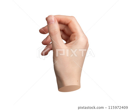 Hand gesture, sign Pinch, holding thin smth isolated on white background Hand gesture, sign Pinch, holding thin smth isolated on white background 115972409