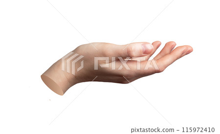 Hand gesture, sign, holding smth with cup-shaped arm isolated on white background Hand gesture, sign, holding smth with cup-shaped arm isolated on white background 115972410