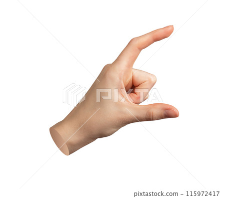 Hand holding gesture Two fingers showing something big, measure size Isolated on white background 115972417