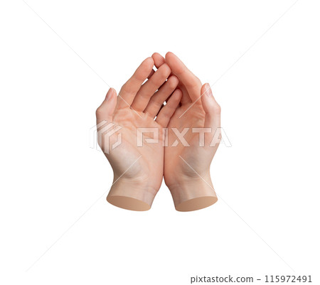 Hands gesture, care and protection sign isolated on white background 115972491