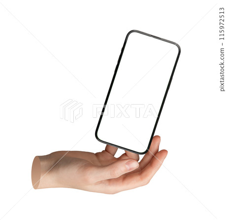 Phone screen mockup in levitation Reaching to grab mobile template Hand holding smartphone, cell Phone screen mockup in levitation Reaching to grab mobile template Hand holding smartphone, cell 115972513