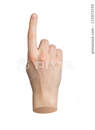 Hand gesture with pointing finger, indicating sign. Index finger, pointer picking. Close up, 115972559