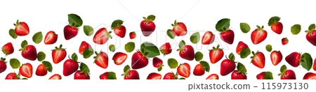 Ripe strawberries with green leaves without background. Strawberry background. 115973130